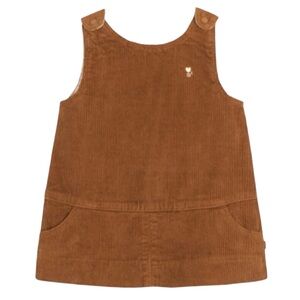 Obaibi Brown Corduroy Jumper Dress Size 9 Months 100% Cotton Snap Top Pockets